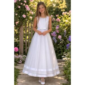 NEW Girls First Holy Communion Dress Size 10X -Satin Bodice Tulle Pearl Neckline